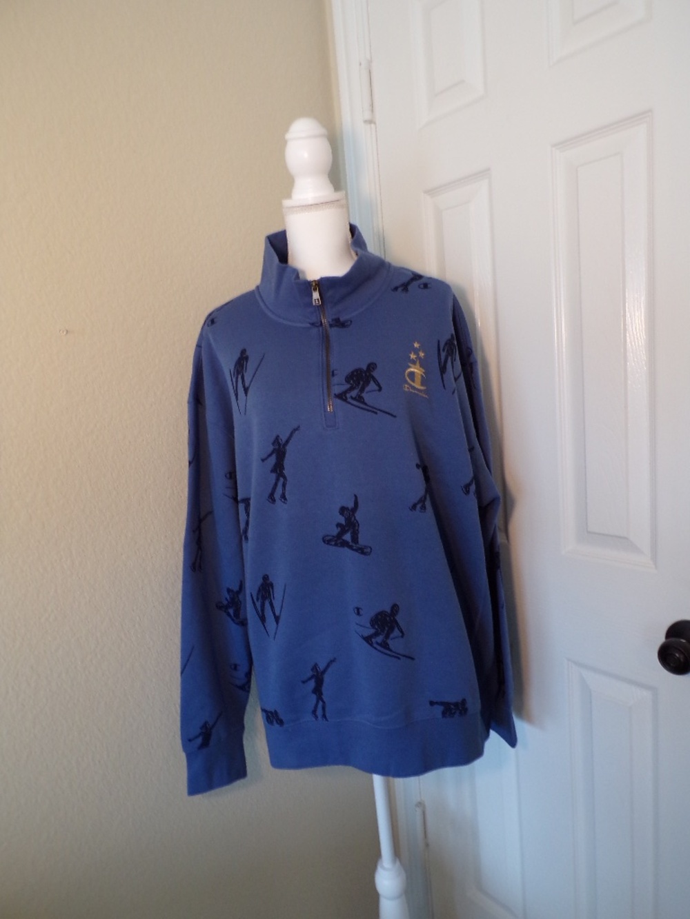 Champion Gold Medal Fleece Motif 1/4 Zip Sweatshirt Size XXL Blue Winter Sports